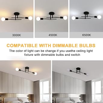 Riserva Modern Ceiling Lamp, E27 Sputnik Ceiling Light Adjustable Semi-Flush Mount, 2-Light Chandelier Black for Living Room, Hallway, Bedroom, Dining Room, Café, Hotel [Energy Class E]