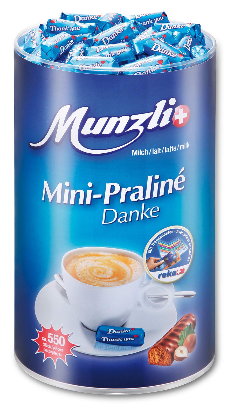 Munz Munzli Schweizer Mini Praliné | Danke-Edition | 500 Stück - 2,5 kg | Mini Schokoladenriegel als Mini-Praliné, Munz Schweizer Schokolade, ideal als kleines Dankeschön, für Genießer