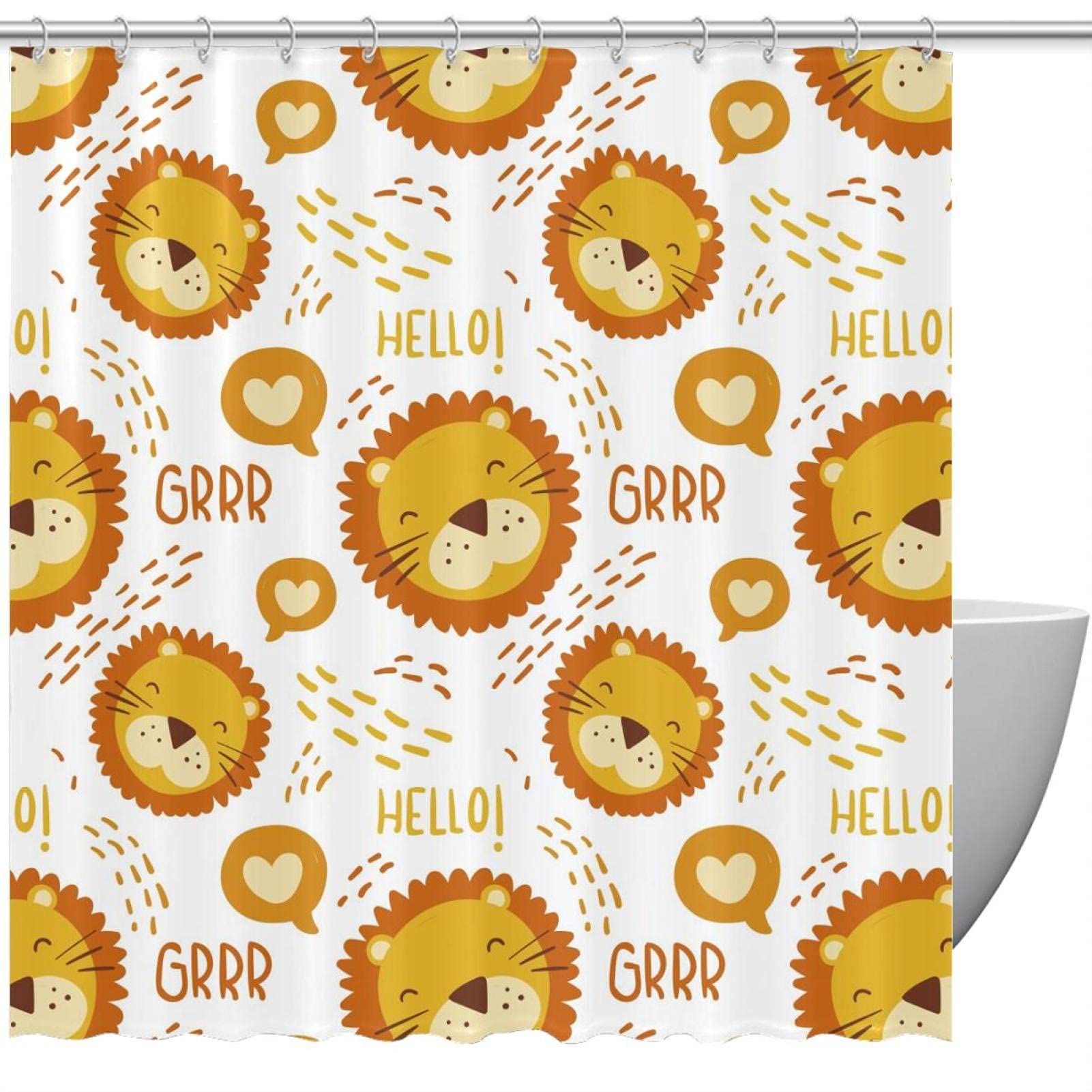 Rideau de douche Hello Lion imperméable lavable 152x183 cm pour douche italienne