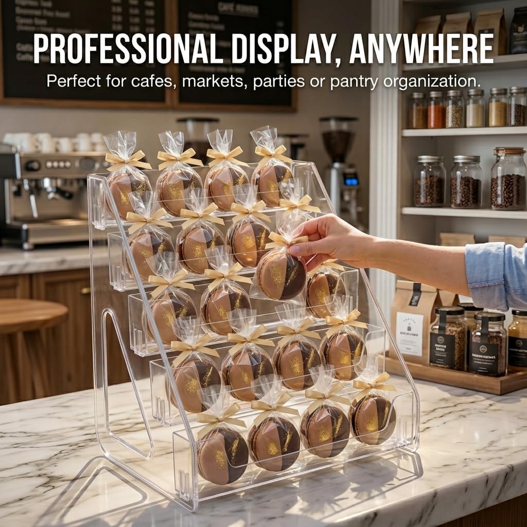 5 Tier Cookie Display Stand, Clear Bakery Rack for Markets & Events | For Bakers & Vendors, Tiered Pastry Display Rack for Cookies, Cupcakes & Macarons, Portable Bakery Display