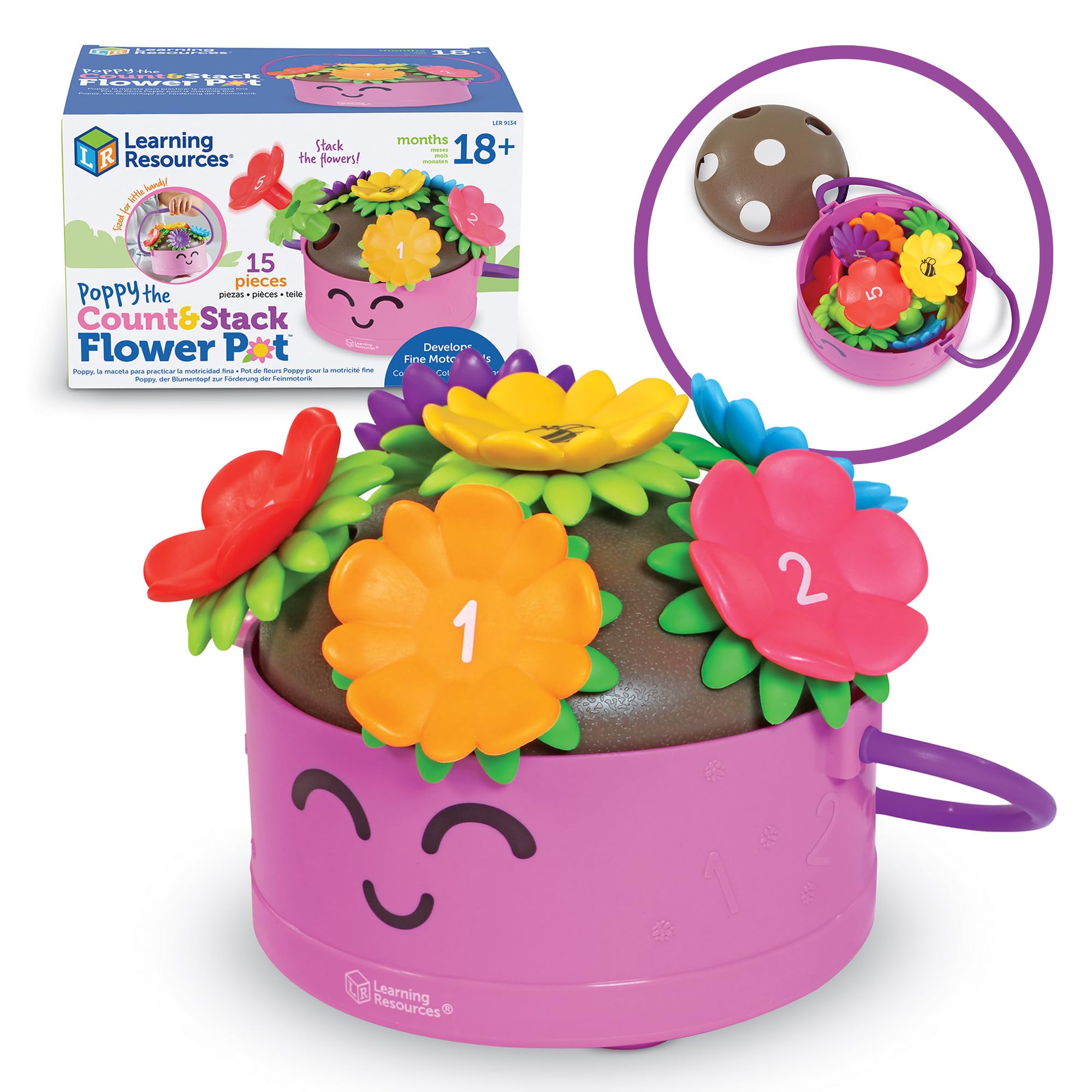 Poppy the Count & Stack Flower Pot - 15 Pieces, Ages 18+ Months, Toddler Fine Motor and Sensory Toys, Preschool Activity, Montessori