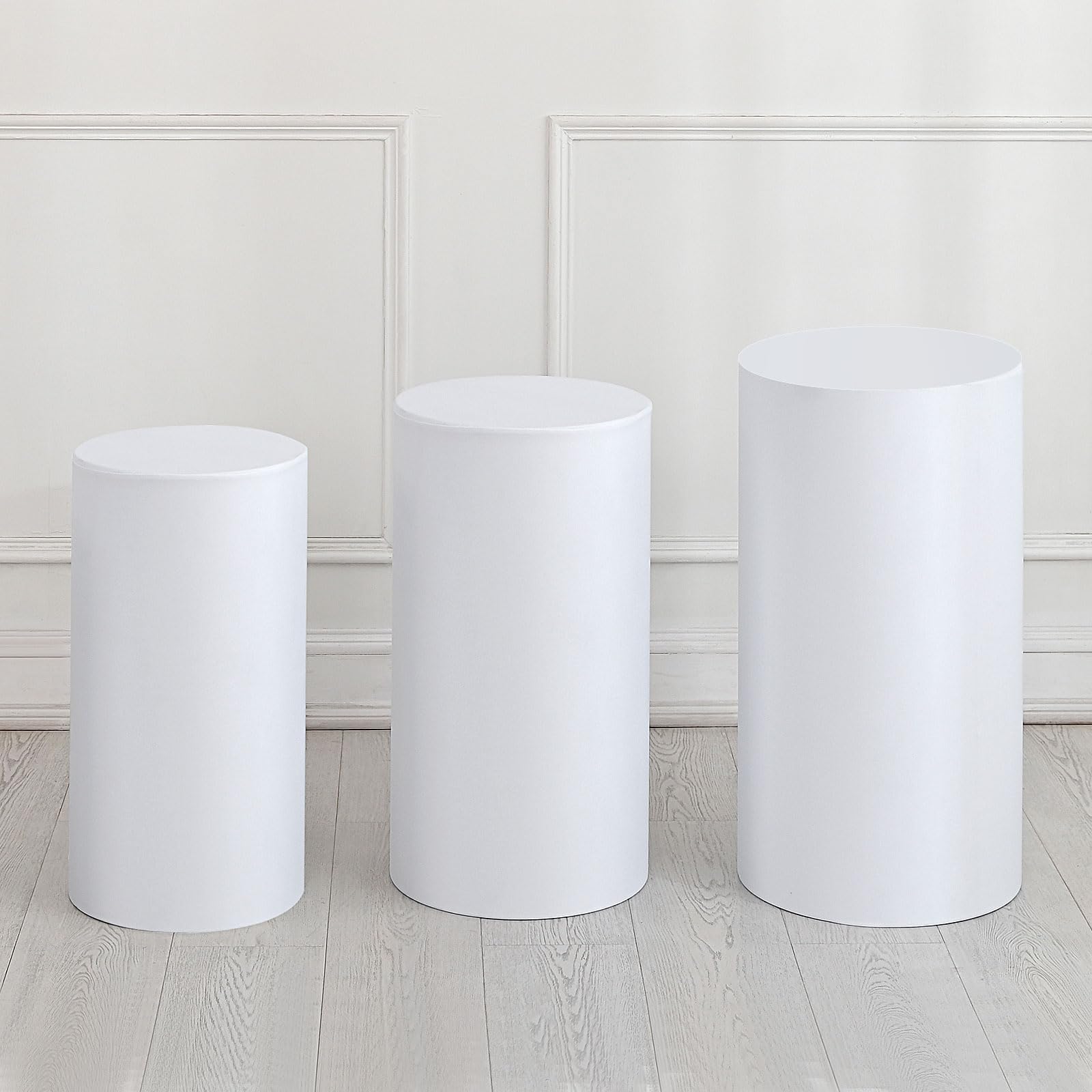 QUARKZMAN Set Mit 3 Weißen Spandex Zylinder-Abdeckungen - Perfekt Für Hochzeiten & Partys - 3 Größen Inklusive