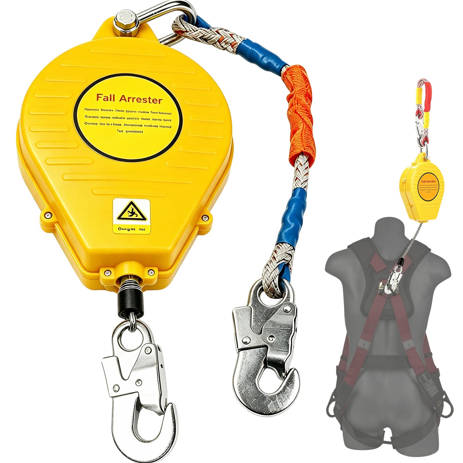 3m/5m/7m/10m/15m/20m dispositivo anticaidas retráctil Certificación CE，Amarillo：7m | Arnes Linea de Vida Retractil Tejado con Gancho Autoblocante, 150kg Linea de Vida Retractil Apto para Trabajos en Altura