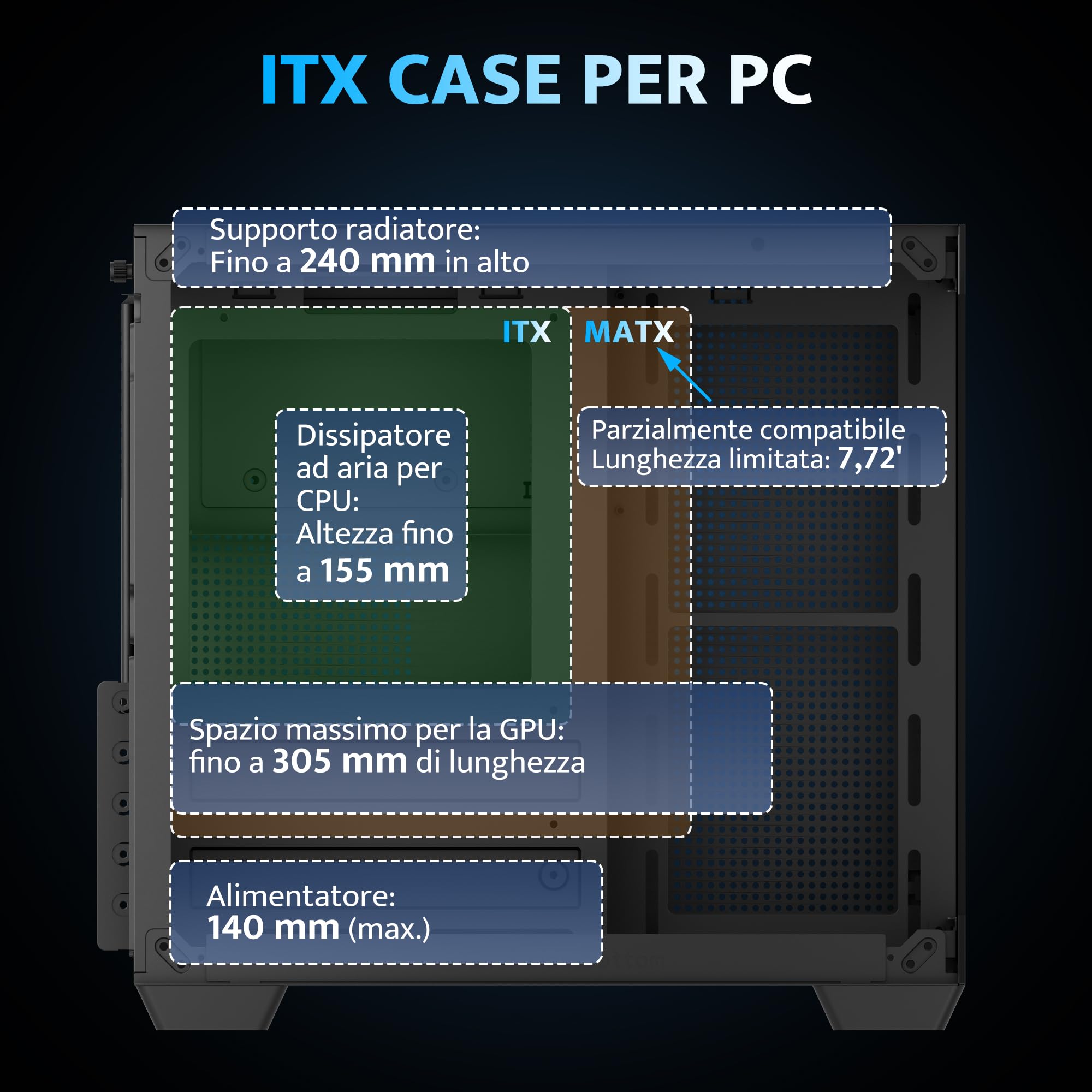 darkFlash ITX Case PC, Case Computer con 3 Ventole PWM ARGB Preinstallate, Case ITX in Vetro Temperato Doppio a Vista Completa, Dimensioni Ridotte, Supporta AIO da 240 mm (C275P) (Nero)