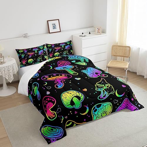 Miniatura 4 de Erosebridal Juego de Edredón de Hongos Queen, Juego de Ropa de Cama Botánica Brillante Kawaii de Plantas Silvestres, Edredón de Plumón para Niños,