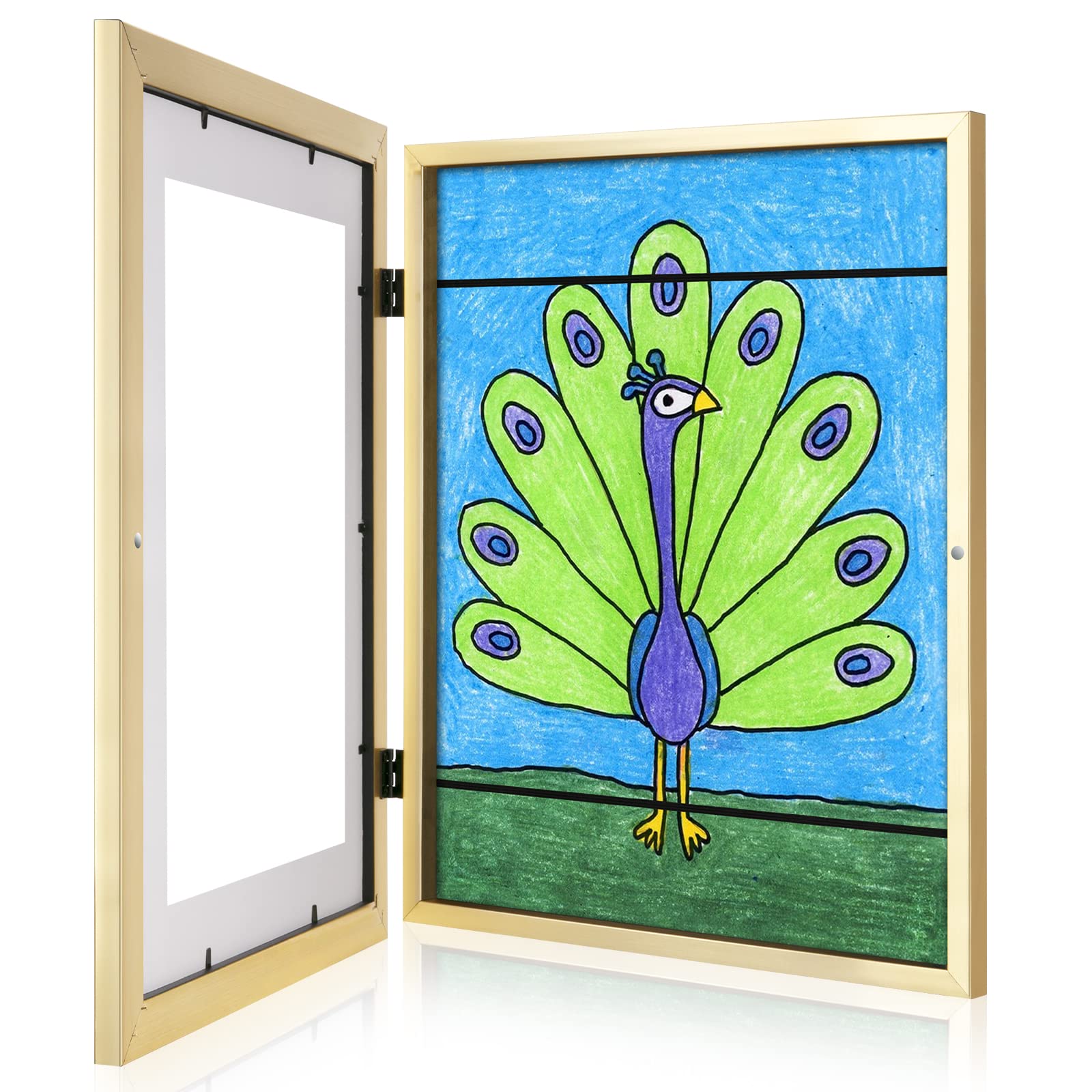 Kids Art Frames, 11x14 Front Opening Kids Artwork Frames Changeable, Display 9x12 With Mat and 11x14 Without Mat, Holds 50 Pcs, for 3D Picture, Crafts, Children Drawing, Hanging Art, Portfolio Storage