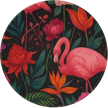 Tropical Flamingo and Floral Mouse Pad Rubber Non-Slip Waterproof Office Supplies 8in
