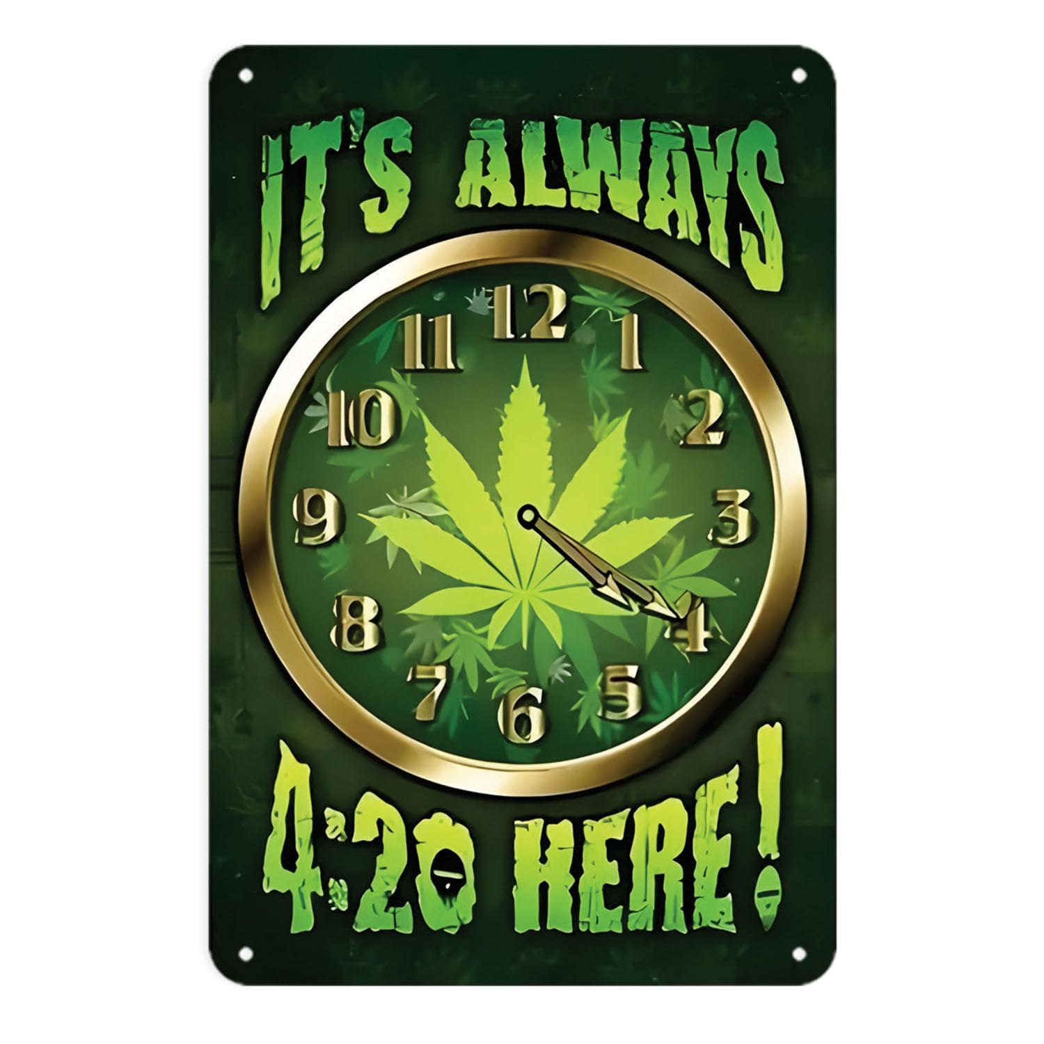Weed Clock 420 tin sign, Vintage Cannabis Marijuana metal sign print Aesthetic Room Decoration for Home Bedroom Dorm Bathroom Wall Decor 8x12 Inches