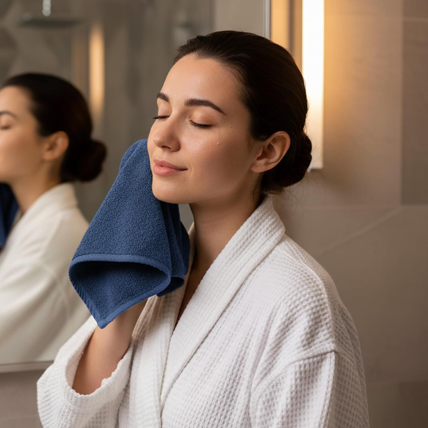 THIRSTY Towels Presidential Hand Towels - Set of 2, 100% Non-GMO Turkish Cotton, Ultra Plush 700 GSM, Super Absorbent & Soft Towels, Bathroom or Kitchen Use | (Navy Blue-16X28)