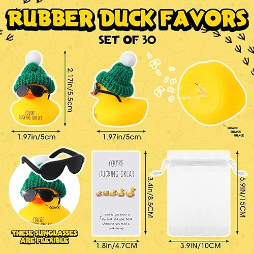Miniatura 2 de Deekin Juego de 30 juegos de regalo de agradecimiento con texto en inglés "You're Ducking Great Cheer Up", mini patos de goma con gafas y sombreros