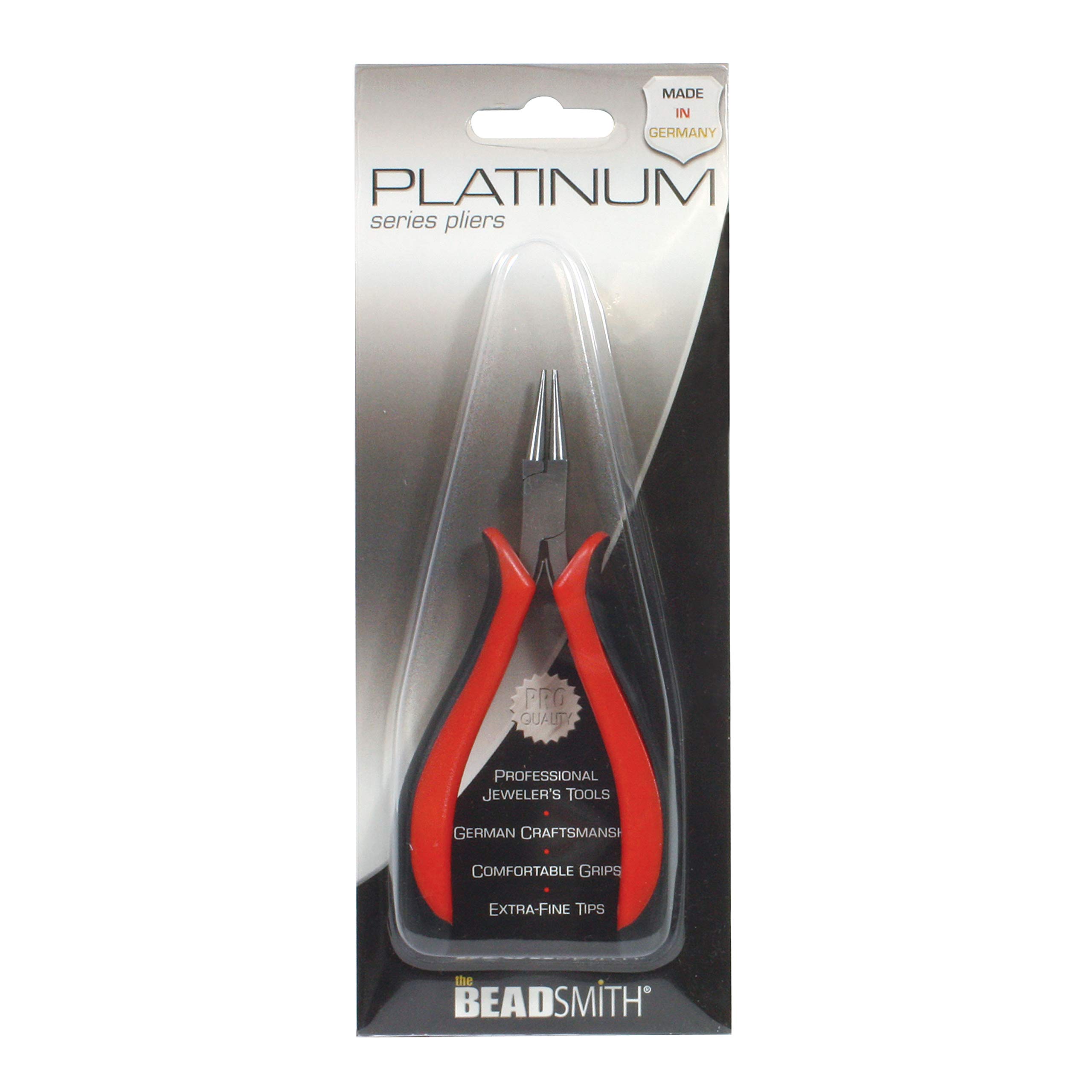 The Beadsmith Niemieckie szczypce okrągłe z serii Platinum 120 mm z polerowaną stalową głowicą, czerwony i czarny ergonomiczny uchwyt wygodny i sprężyna z dwoma liśćmi, narzędzie do produkcji biżuterii