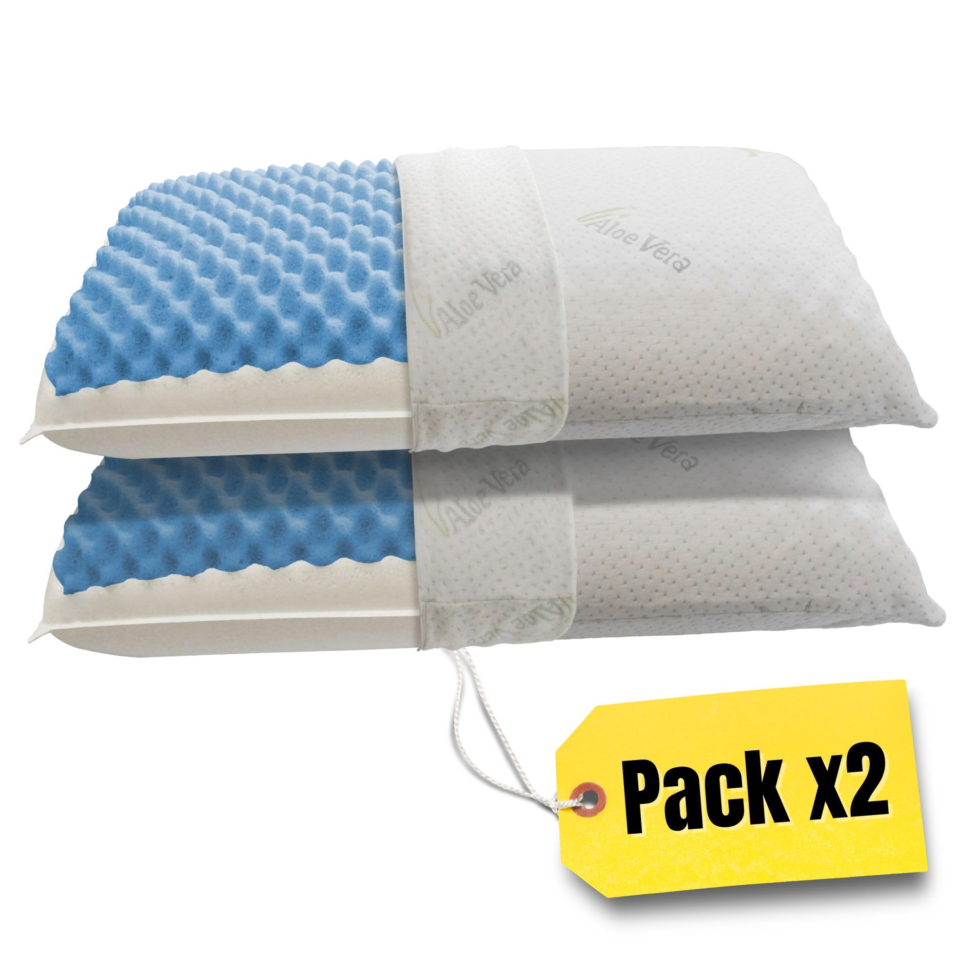 MAXIME MAISON - Cuscino Memory Foam Bugnato ad Effetto Massaggiante, Cuscini Letto Matrimoniale Made in Italy, Guanciale Letto, Cuscini per Cervicale per Dormire (2, Fodera Aloe, Altezza 15)