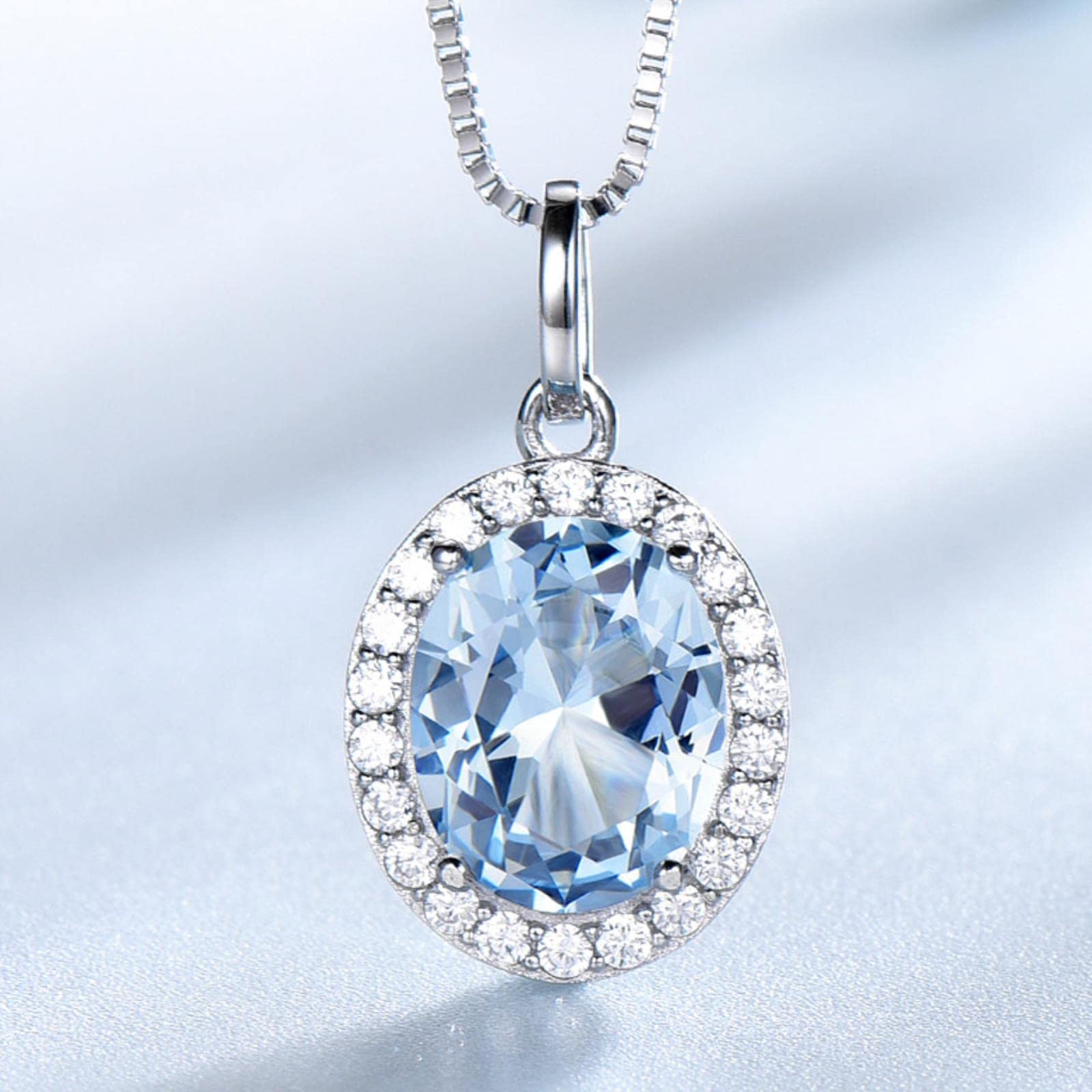 Creato Set di Gioielli con Topazio Blu Cielo Eleganti Gioielli in Argento Sterling 925 Collane Anelli Orecchini per Le Donne Regali di Nozze