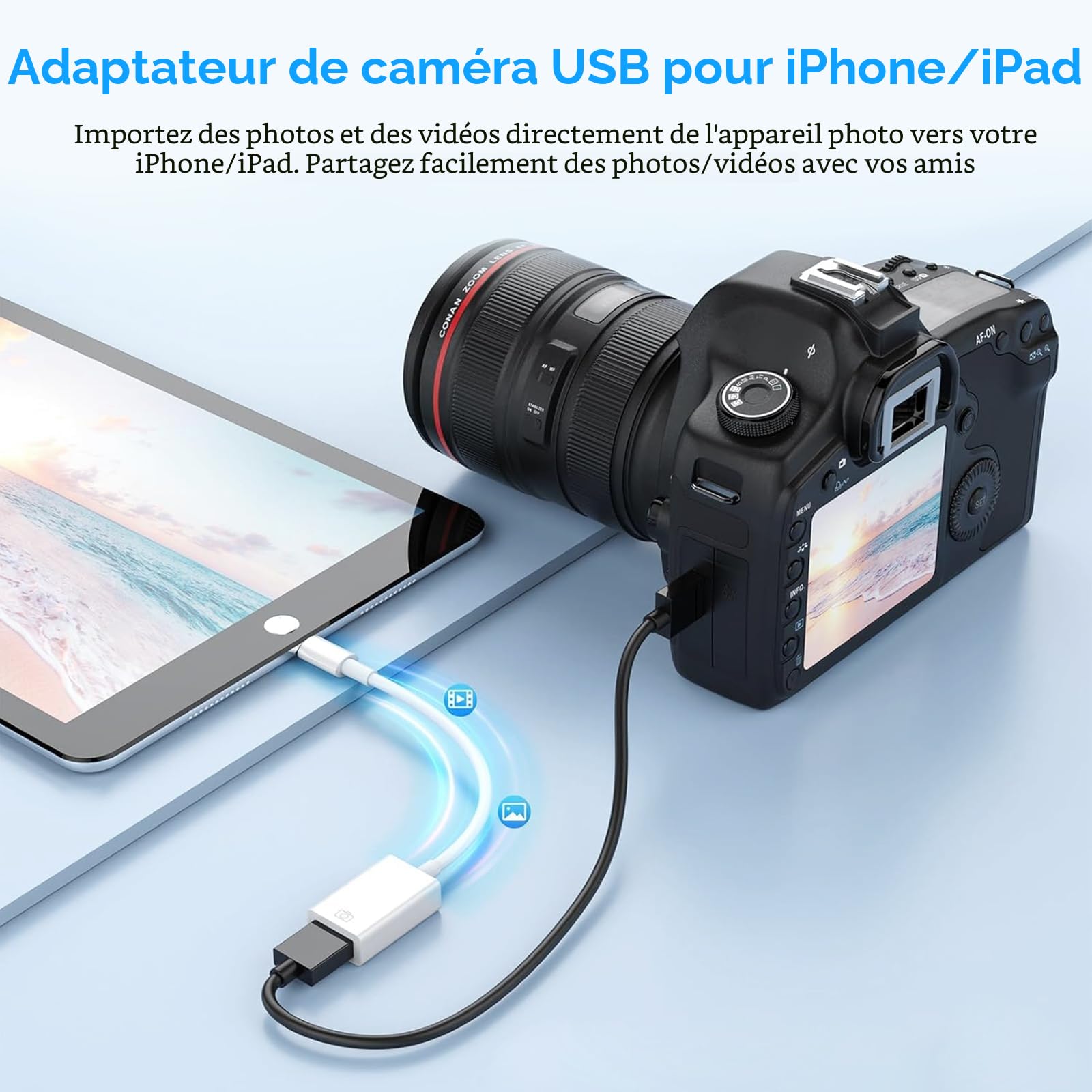 Adaptateur Lightning USB OTG Certifié Apple MFi pour Clé USB, Lecteur de Cartes
