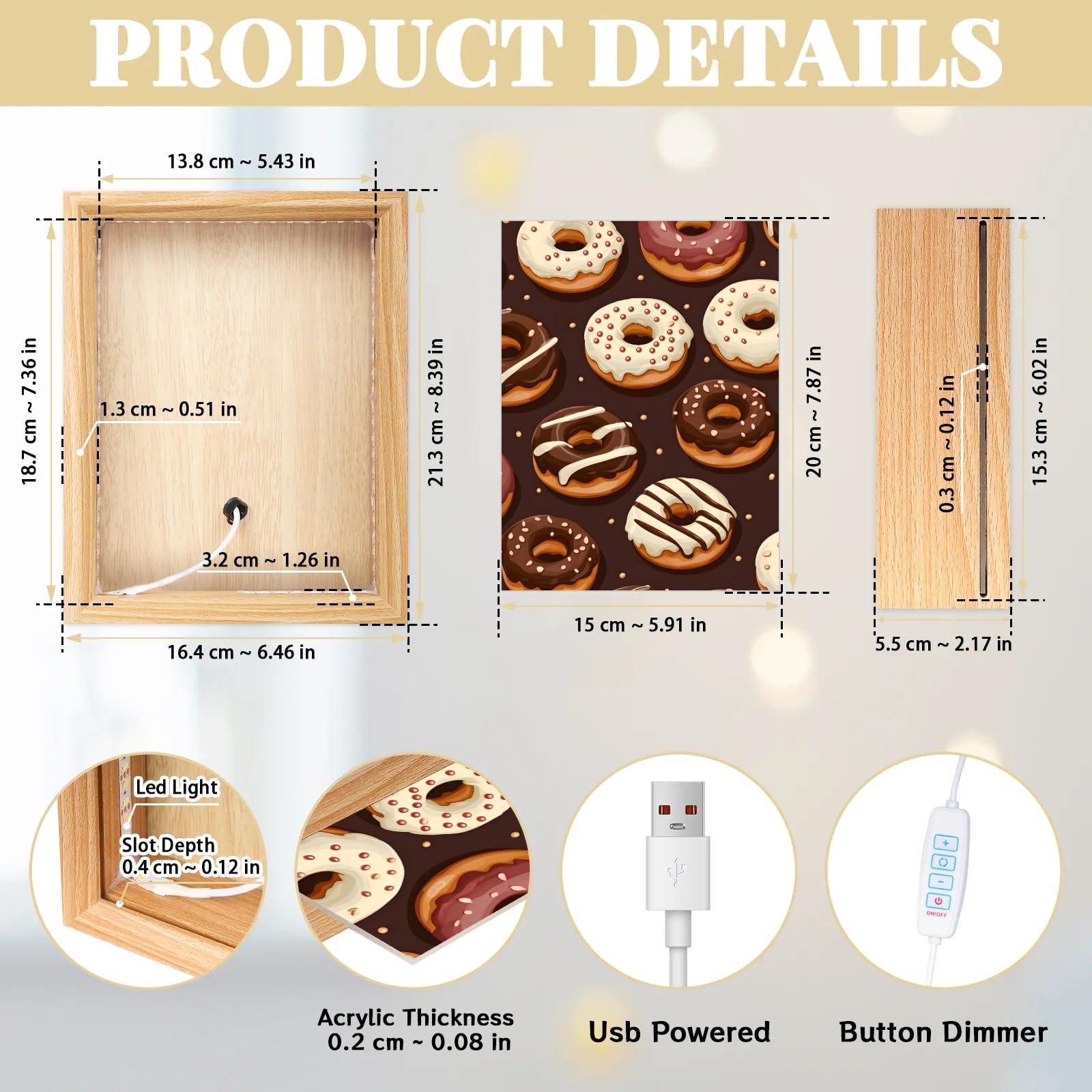 Light Up Painting, Chocolate Donut Wall Art Picture Light Abstract Donut Light Up Desktop Art Decor, 10 Brightness, USB Powered, 3 Lighting Modes, Anxiety Relief Gift for Bedroom Home - Without Frame