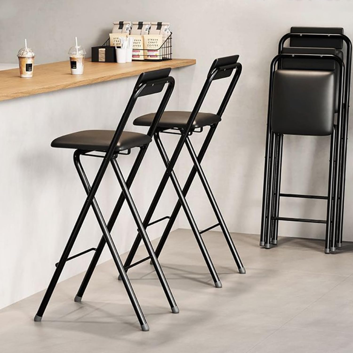 Folding Stool with Back – Height for Kitchen Counter & Bar Table, Extra Thick Cushion, Heavy Duty, Portable for Camping, Music Practice, Standing Desk – No Assembly Required(White,50cm)