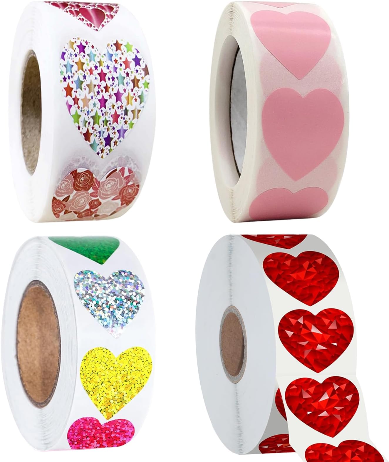 Heart Stickers, 4 Rolls 2000 Self Adhesive Labels, 25mm Glossy Paper Sticker, 2.5cm Diameter, 500 Sticker per Roll, Pink Stickers, Love Heart for Envelopes
