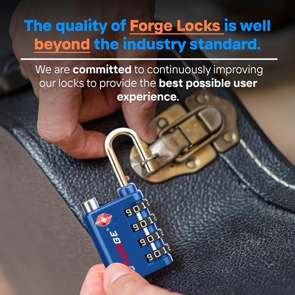 Forge Dual-Opening: Key or Combination Lock, TSA Approved Lock for Luggage, Pelican case, Travel, Gym, School, Luggage Combination Lock, Travel Bag Lock (4 Colors 4 Pk)