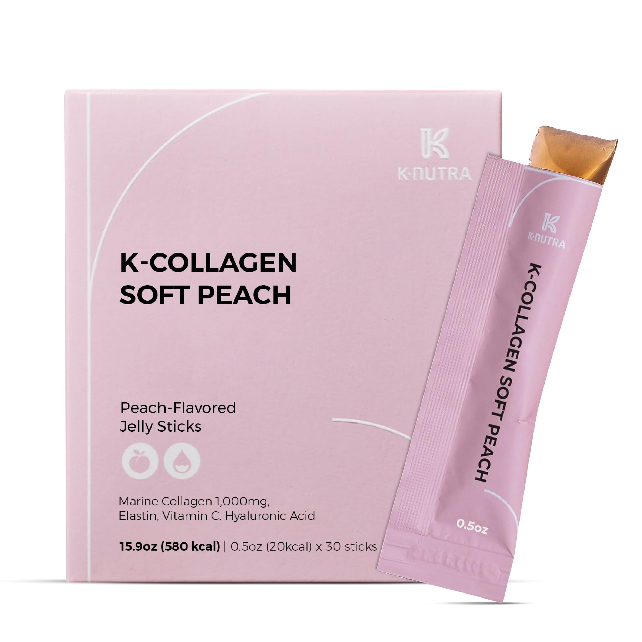 K·NUTRA K·Collagen Soft Peach 15g x 30 Jelly Sticks | Peach & Coconut Flavored Collagen Vitamin C Jelly Sticks