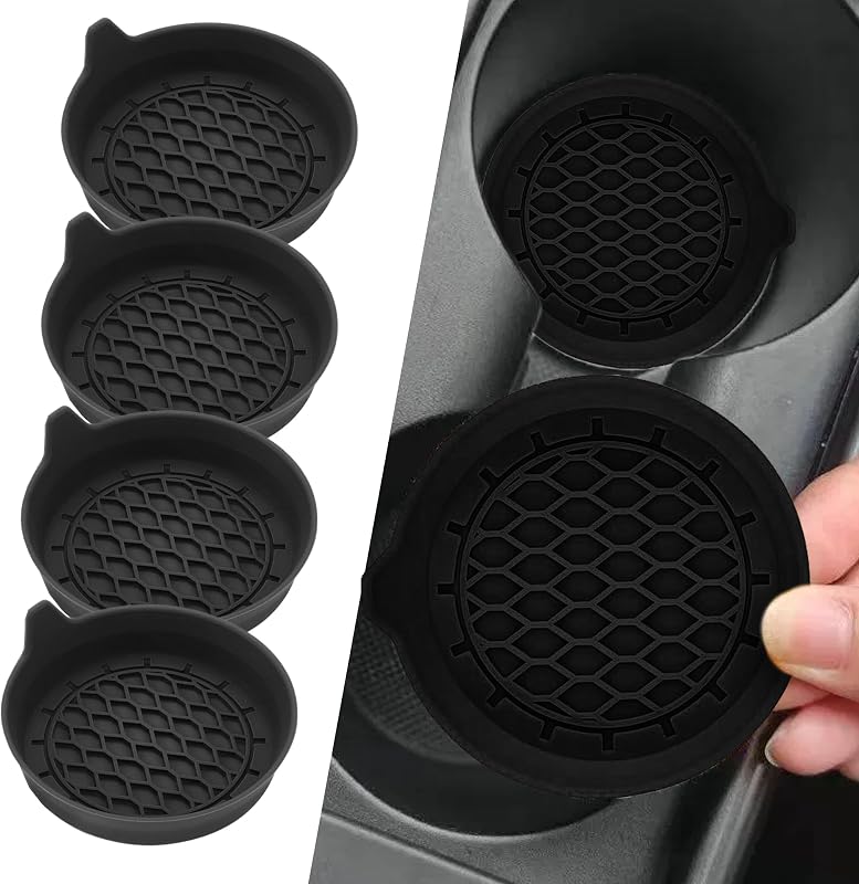 Kit com 4 forros de silicone pretos para porta-copos automotivo Couslcd