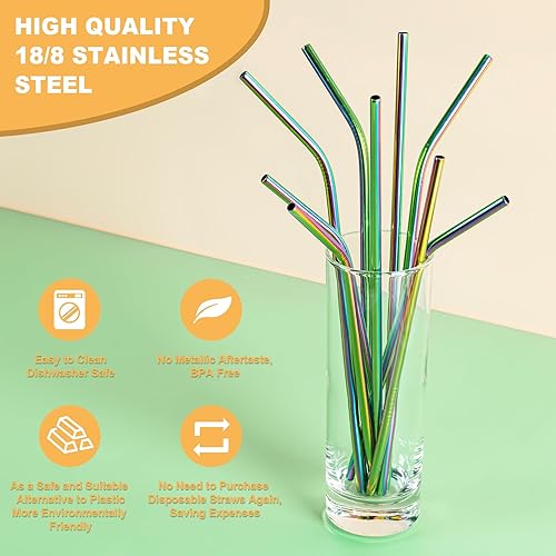 Miniatura 3 de Pajitas reutilizables de acero inoxidable, paquete de 16 (arco iris)