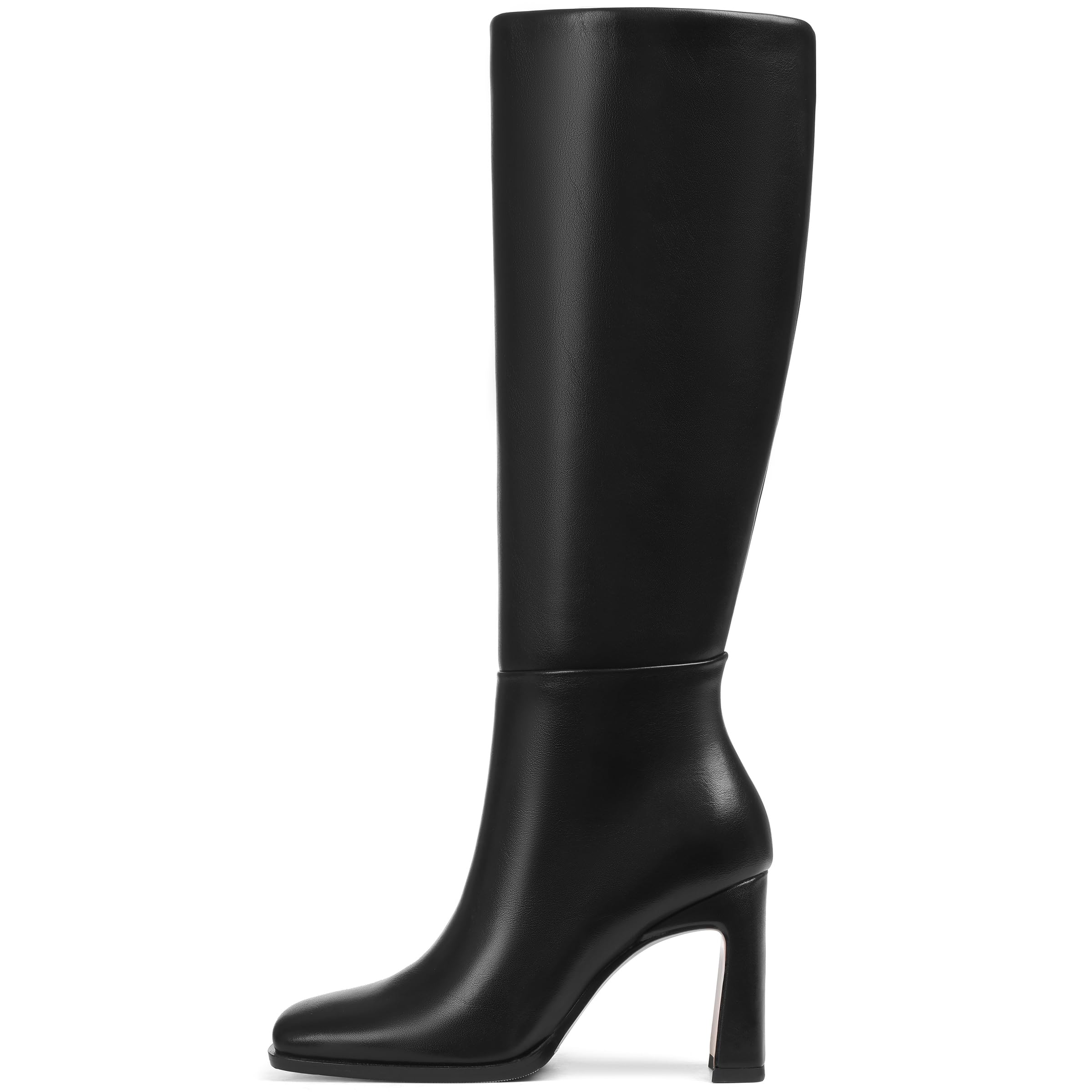 Knee High Wide Calf Boots for Women Square Toe Chunky Heel Leather Tall Boots Fall Winter Fashion Dress Long Booties