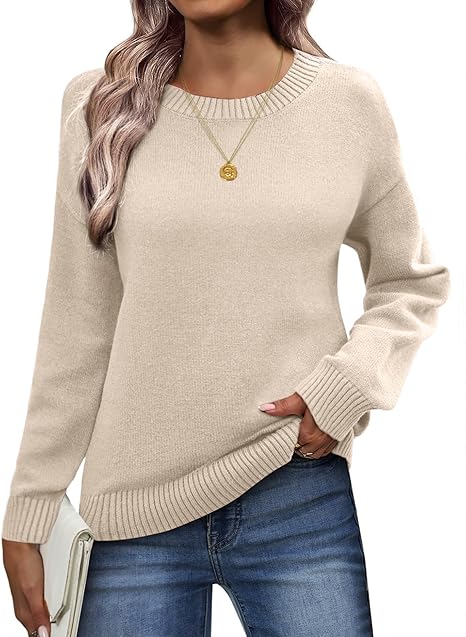 Zeagoo Fall Sweaters for Women 2025 Long Sleeve Crewneck Ribbed Knit Pullover Sweater Loose Fit Basic Jumper Tops