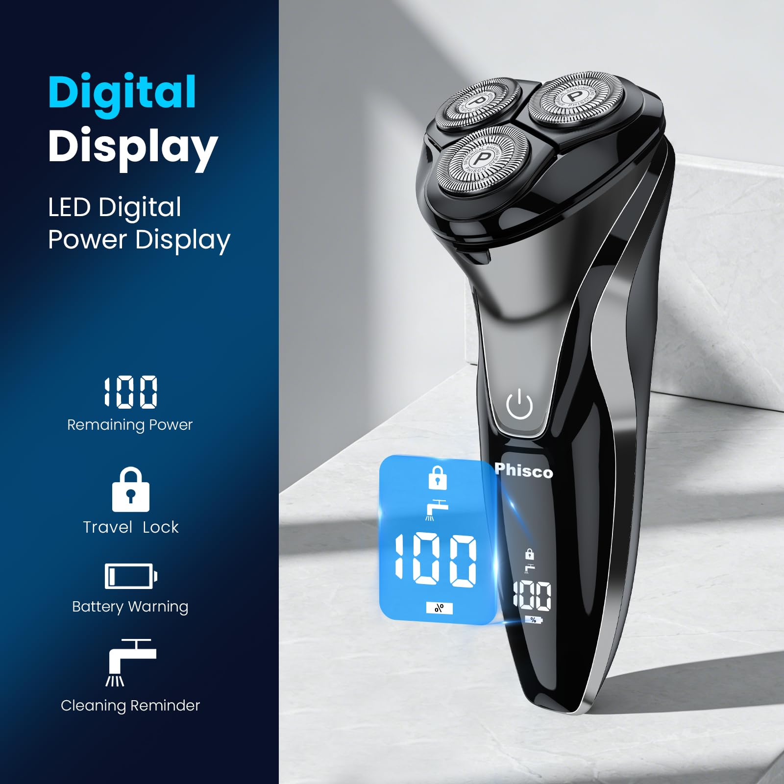 Rasoio elettrico da uomo con trimmer pop-up, ricaricabile IPX7 impermeabile, rasoio elettrico a ricarica rapida, 120 minuti di durata, delicato sulla pelle sensibile