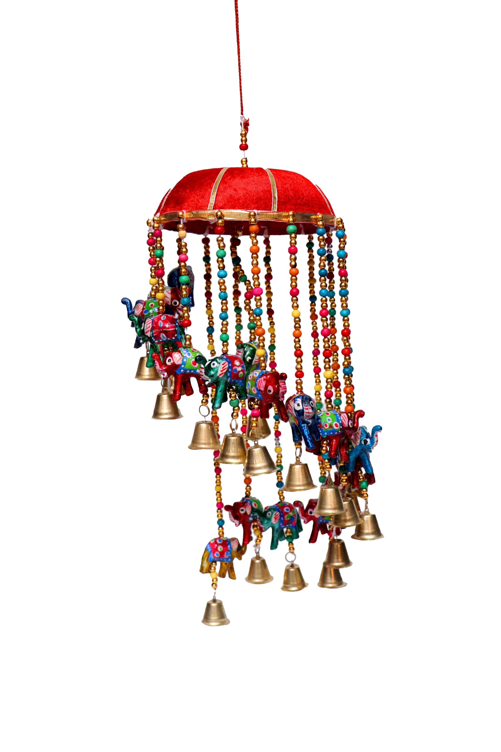 Gayatri- Rajasthani Velvet Elegant Elephant Jhoomar/Chandeliers/Traditional Handicraft Hanging for Home Decor, Wall & Main Door (Multicolor)