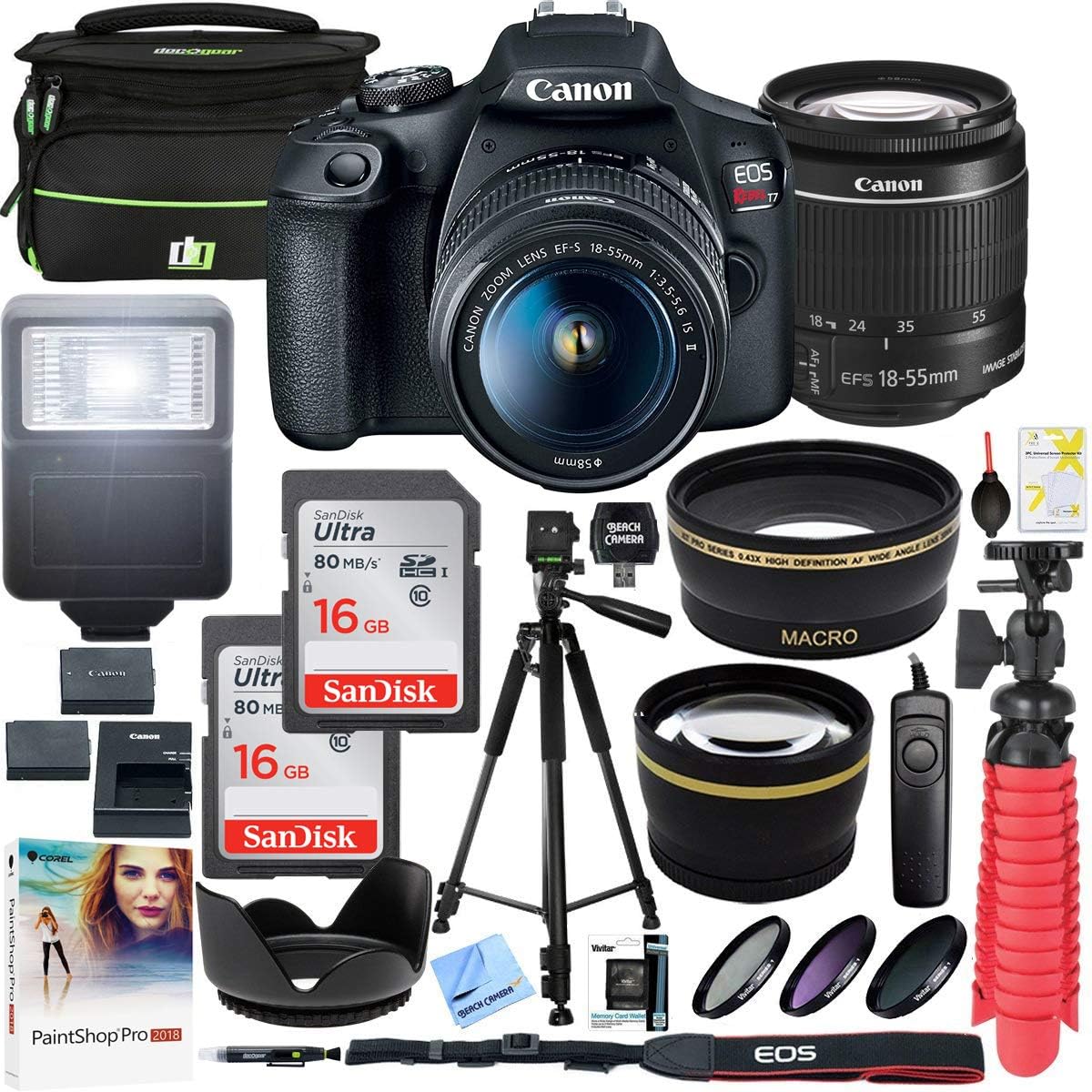 Canon EOS Rebel T7 DSLR Camera with EF-S 18-55mm f/3.5-5.6 is II Lens Plus Double Battery Tripod Cleaning Kit