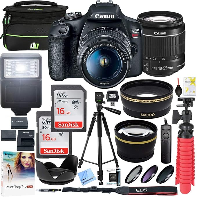 Canon EOS Rebel T7 DSLR Camera with EF-S 18-55mm f/3.5-5.6 is II Lens Plus Double Battery Tripod Cleaning Kit and Deco Gear Deluxe Case Accessory Bundle