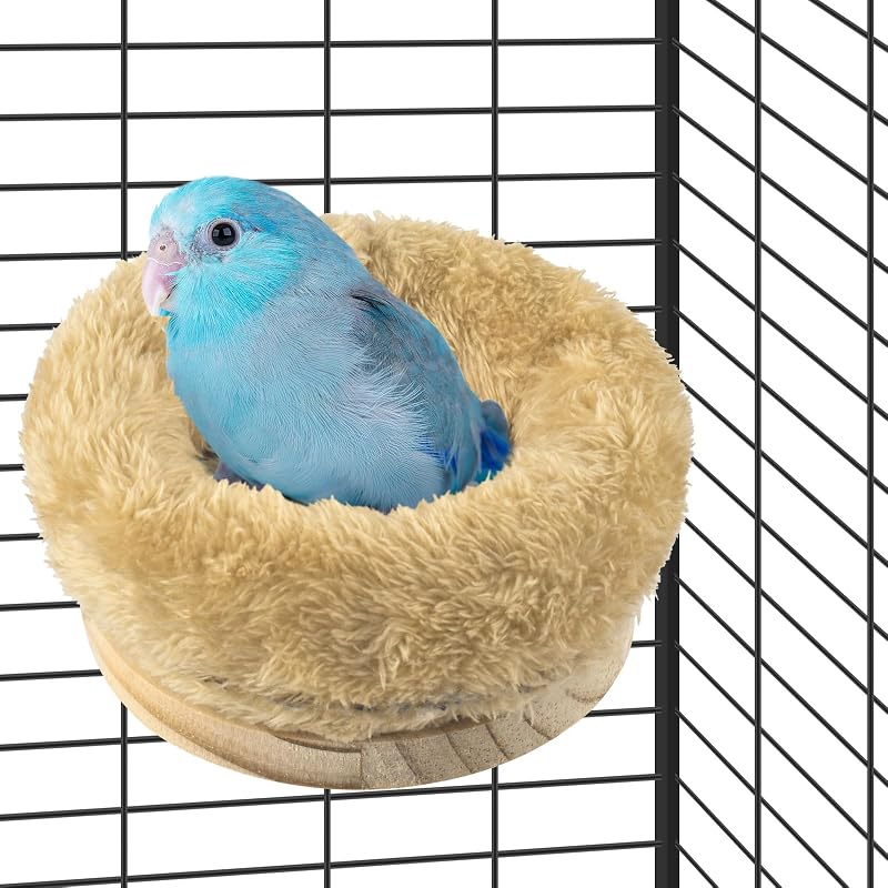 Ninho para Aves Pequenas DBNESS com Almofada de Pelúcia Removível e Poleiro de Madeira, Tamanho S