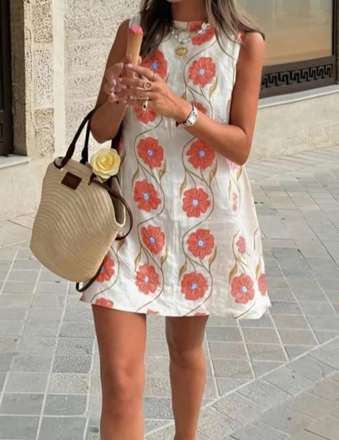 Womens Summer Floral Print Mini Dress Romantic Sleeveless Shift Short Dress Vacation Fairy Dresses - Image 6