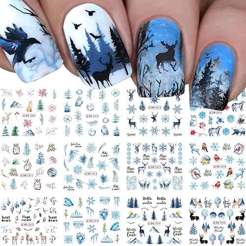 Winter Nail Art Stickers, Snowflake Nail Decals Water Transfer Colorful
