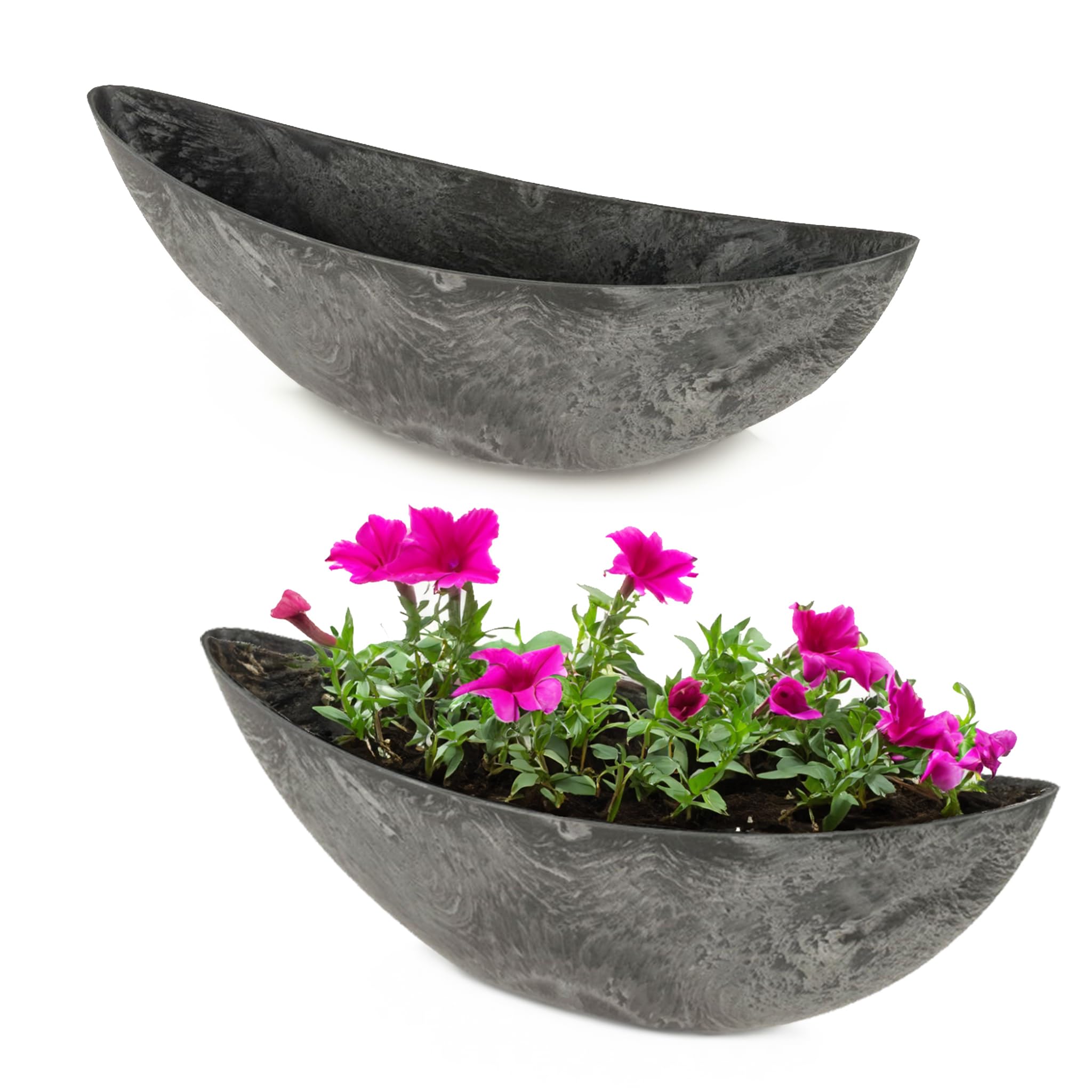 matches21 HOME & HOBBY Oval Plant Pots for Outdoors - 2 Large 55 cm Stone Look Plant Pots as Garden Flower Pots