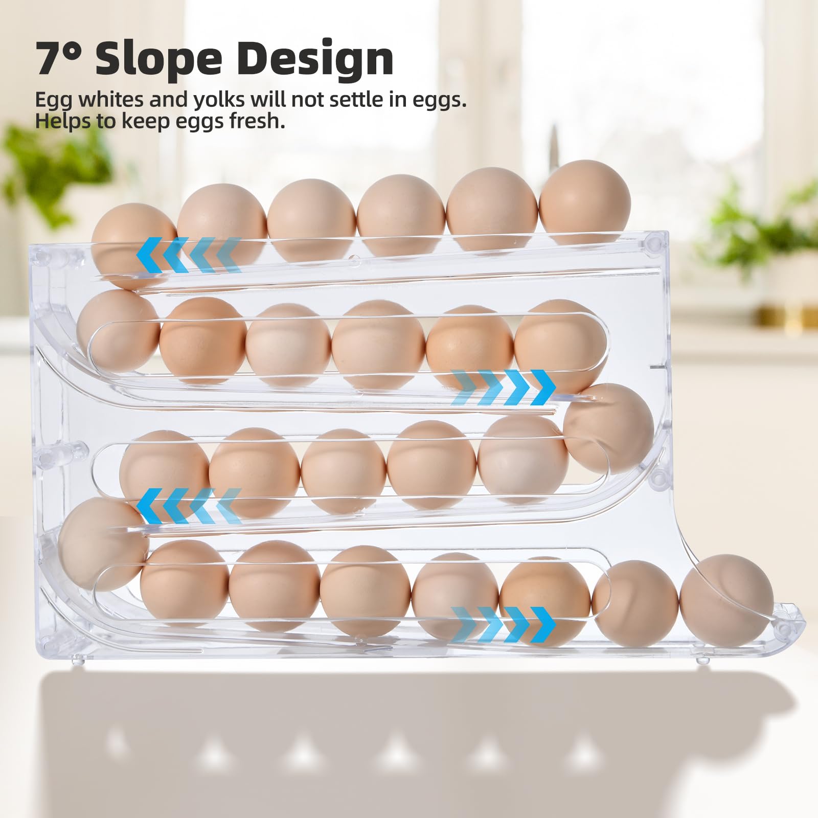 Soporte para huevos de 4 niveles para nevera, soporte para huevos de desplazamiento automático, organizador de huevos de gran capacidad, almacenamiento de 30 huevos para nevera, transparente