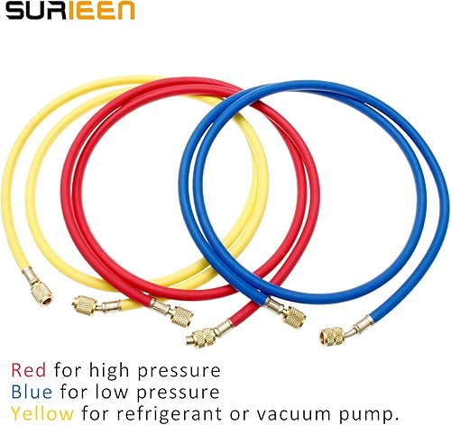 Miniatura 4 de Juego de 3 mangueras de carga de CA refrigerante SURIEEN de 60 pulgadas R410, 3 colores de 14 pulgadas SAE-516 SAE rosca 800-4000 PSI presión de