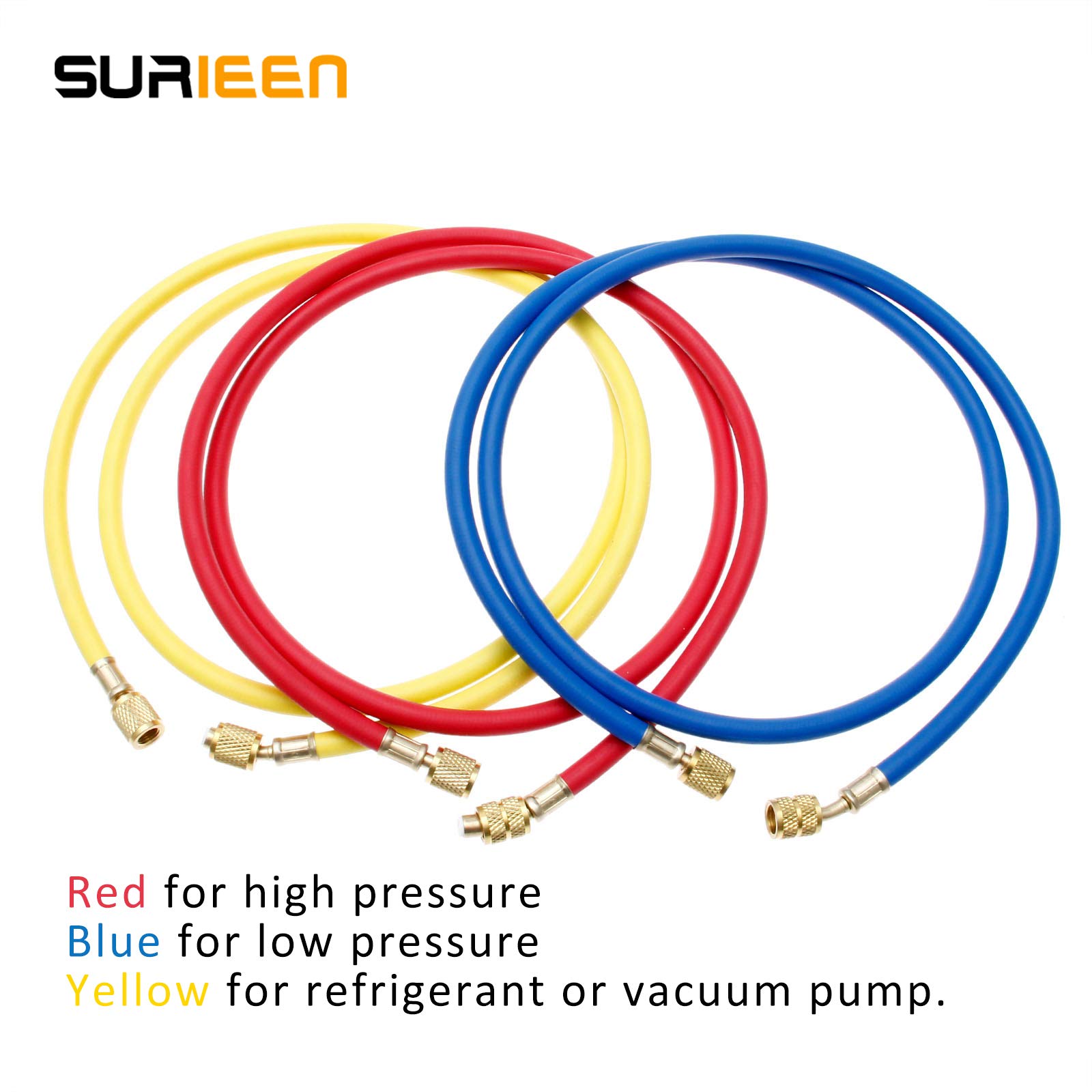 Set di tubi di ricarica CA refrigerante R410A, tubo di ricarica CA da 60 pollici SAE a 5/16 SAE, adatto per R410 R32 aria condizionata e HVAC Manifold Manifold Hose Kit (4000-800) PSI (3