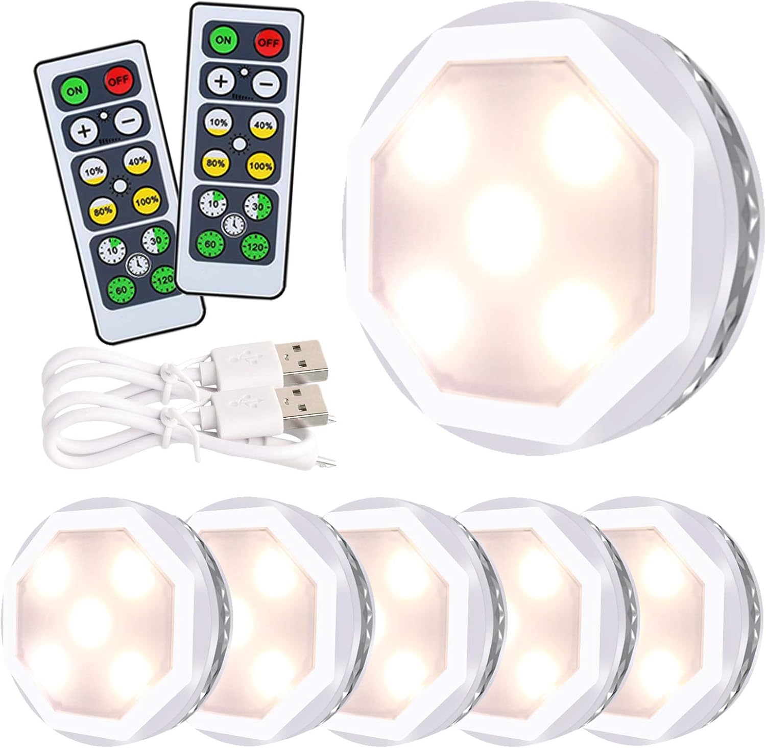 Amries Puck Lights with Remote Control, Wireless Under Cabinet Lighting Rechargeable, LED Closet Light, Tap Lights, Stick On Lights for Kitchen Counter, 6 Pack(Warm White)
