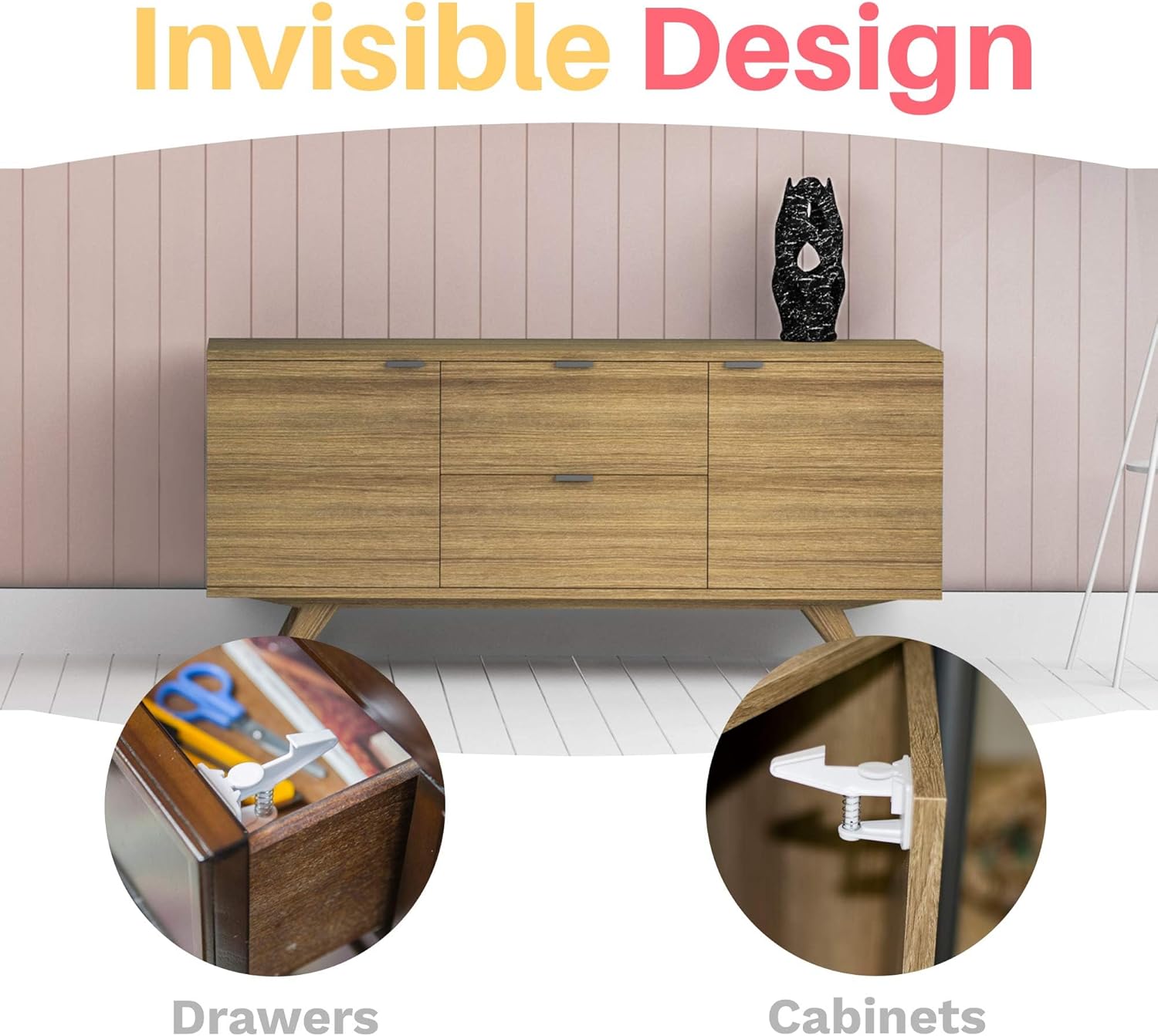 Inaya Cabinet Locks Baby Proofing (Standard Length) - Child Proof Drawer Locks - Child Safety Cabinet Latches with 3M Adhesive Easy Installation - No Drilling or Extra Screws (8 Pack)