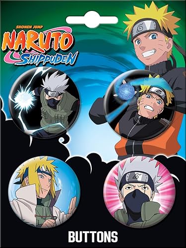 Miniatura 2 de Ata-Boy Naruto - Juego de 4 botones coleccionables con licencia oficial, Metal, No es una piedra preciosa