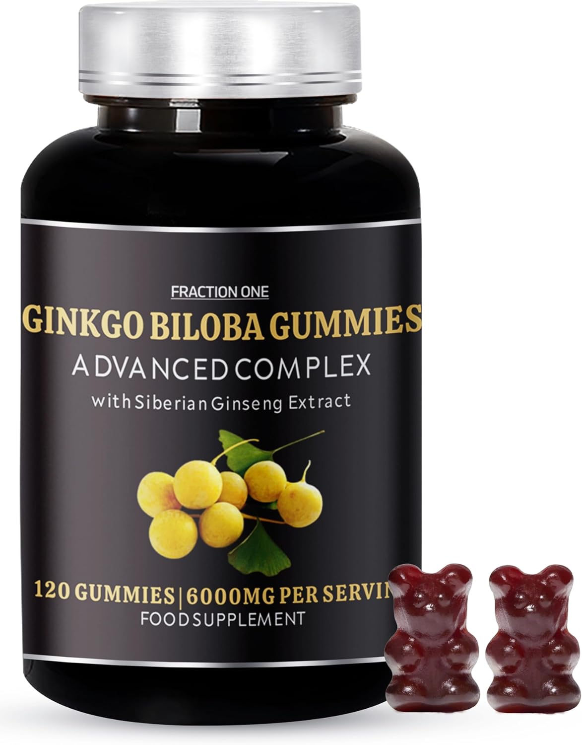Fraction One Ginkgo Biloba Gummies – 120 Gummies – 6000 mg per Serving, 24mg Siberian Ginseng – Ginkgo 50:1 Extract – Siberian Ginseng 25:1 Extract – Vegan – Support Immune System – 60 Days Supply