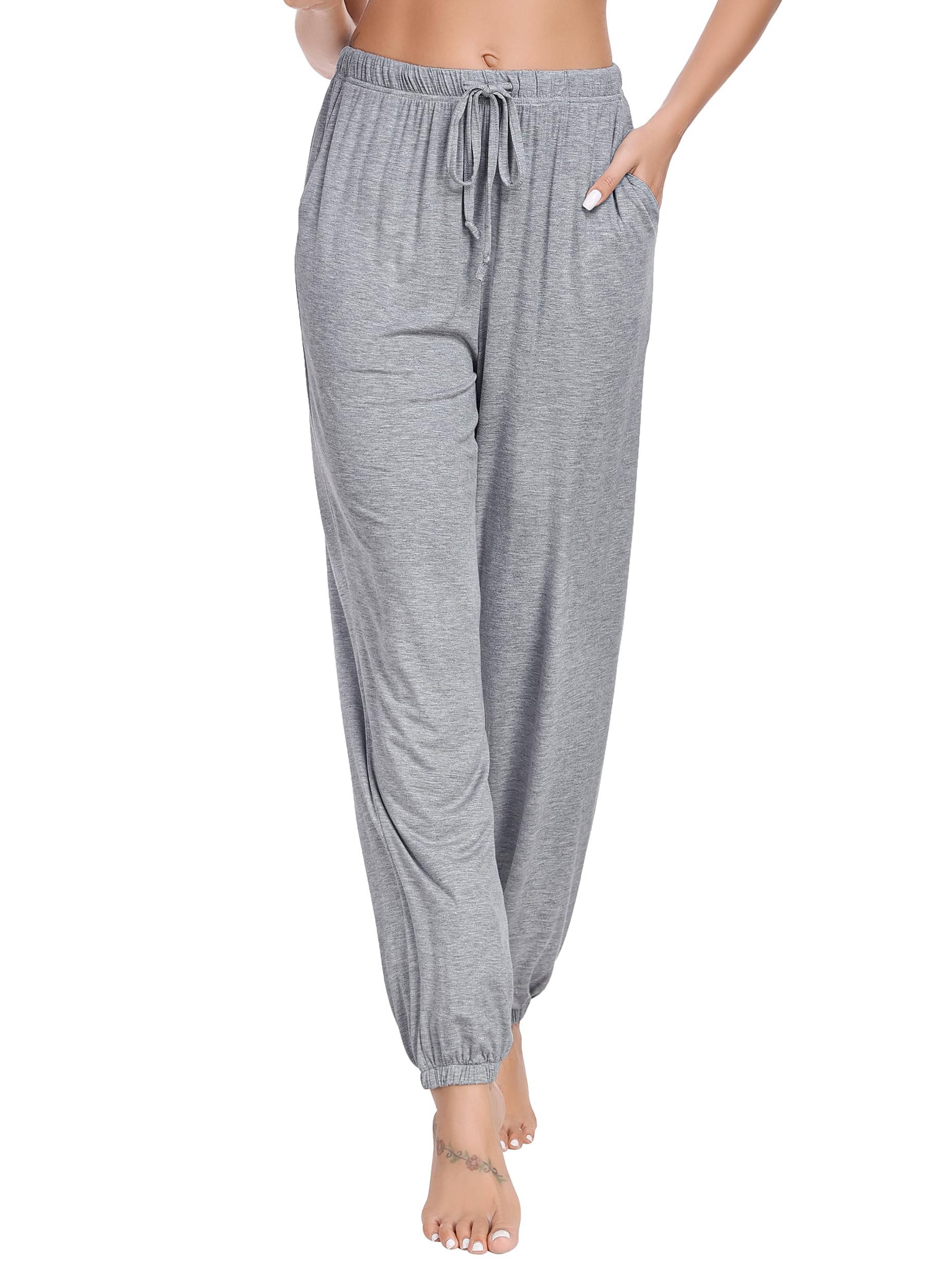 Vlazom Pantaloni del Pigiama Donna A Righe Cotone Lungo Morbidi Pantaloni da Notte con Tasche per Loungewear