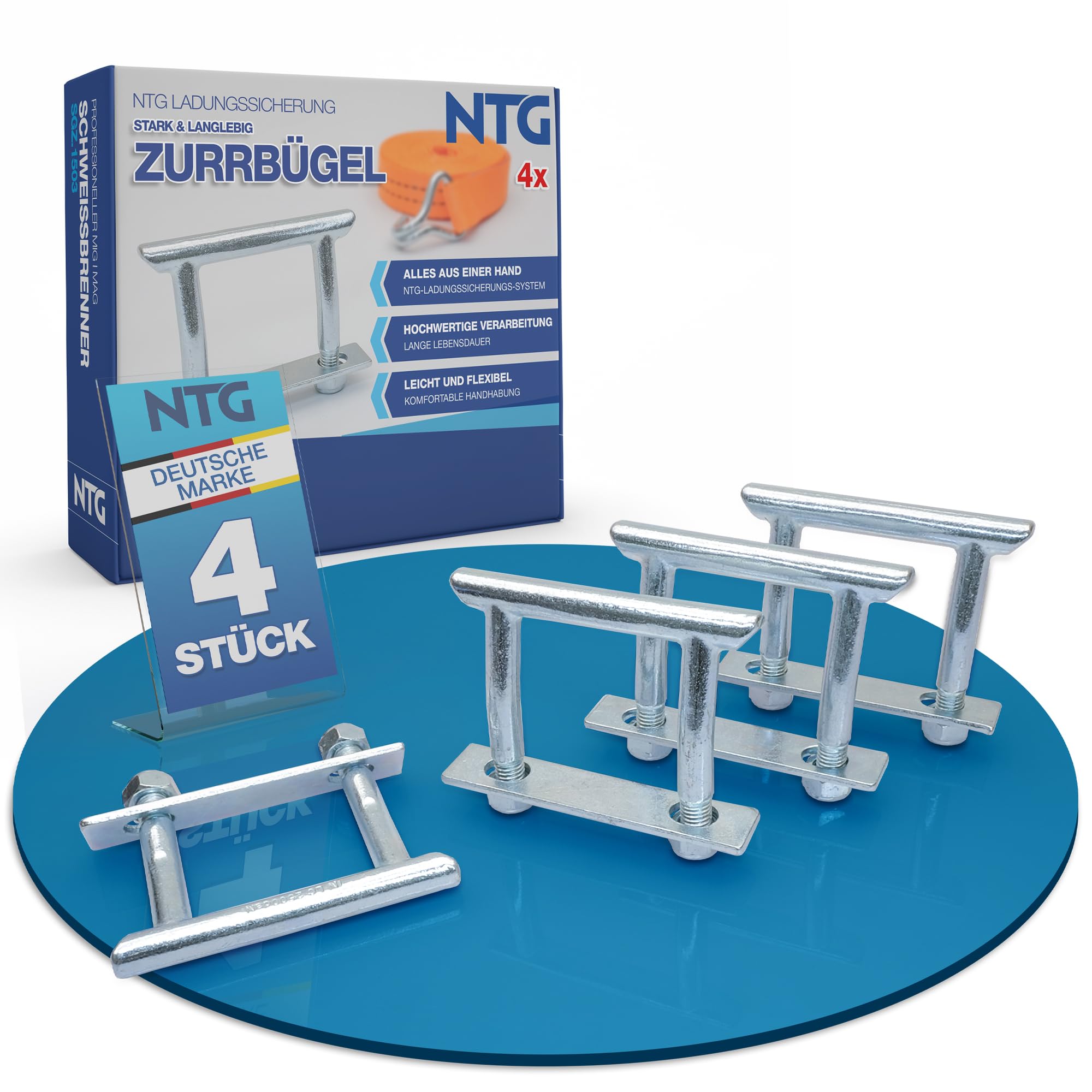 Zurrbügel | 2500 daN | Zurrösen Ladungssicherung U-Bügel | geeignet für PKW-Anhänger, Transporter, Sprinter, LKW | inkl. Gegenplatte und M12 Muttern (4 Stück)