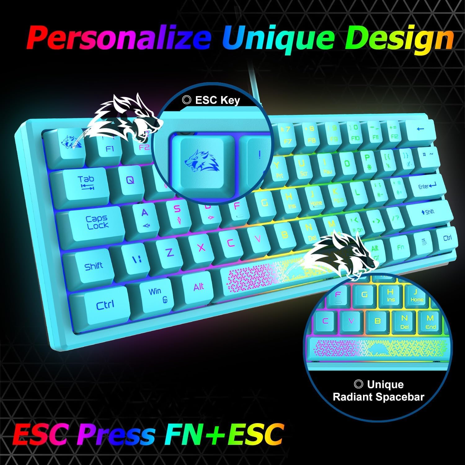 60% Kompaktowa Klawiatura Do Gier Zestaw Mechaniczne Odczucie Mini Ergonomiczna Podświetlana Klawiatura RGB - Oddychająca Dioda LED 12000 DPI Ultralekka Mysz Z Powłoką O Strukturze Plastra Miodu