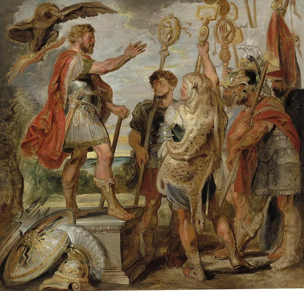 ArtDirect Peter Paul Rubens 15x15 Gold Ornate Frame and Double Matted Museum Art Print Titled: Decius Mus Addressing the Legions (Probably 1616)