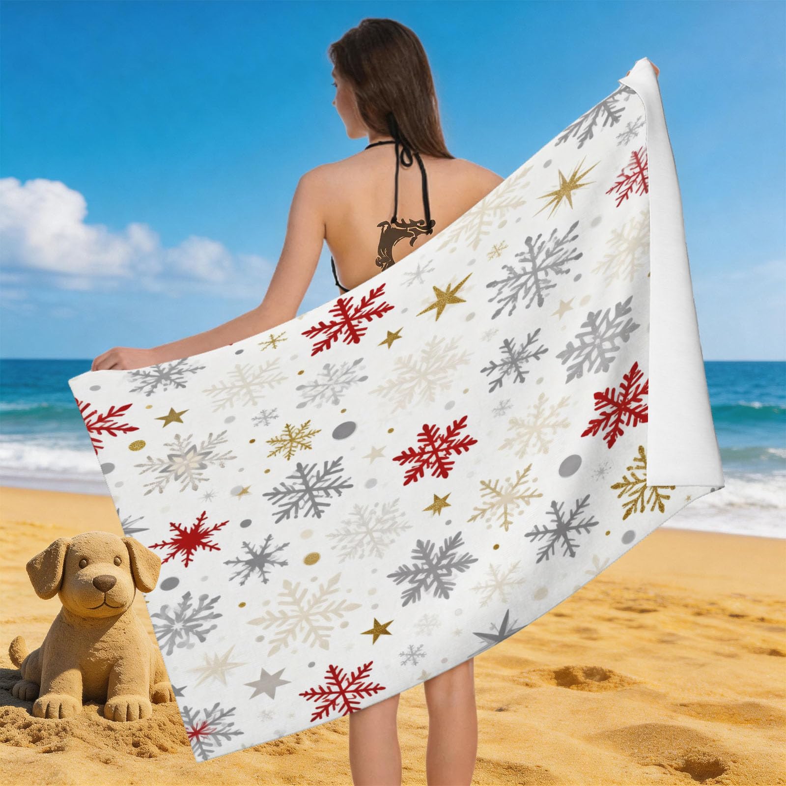 Leichong 3D Cartoon Snowflake Beach Towel Large Microfiber Soft Quick Dry for Adults, Simple Bath Towel Lightweight Soft Absorbent for Travel Swimming Pool Sports, 80 x 160 cm