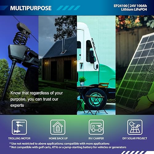 Miniatura 4 de ExpertPower Batería recargable LiFePO4 de litio de 24 V 100 Ah de ciclo profundo  2500-7000 ciclos de vida y 10 años de vida útil  BMS incorporado