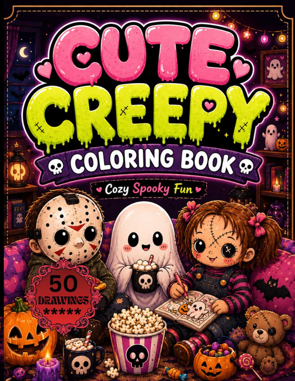 Cute Creepy Coloring Book: Cozy Spooky Fun with 50 Cute Creepy Drawings