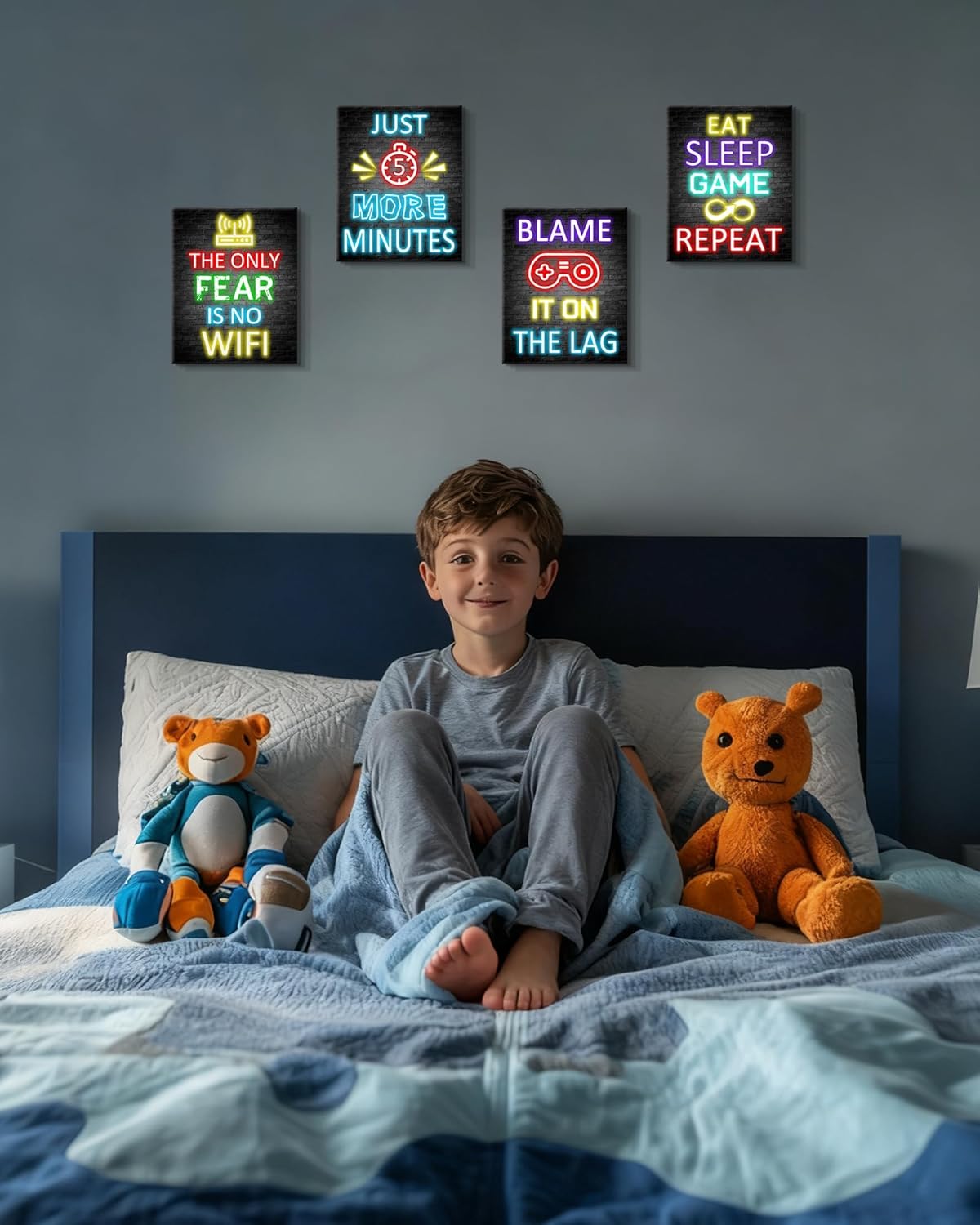 KUVIOKE Video Gamer Room Decor for Teen Boys Gaming Wall Art Gamer Neon Sign Teenage Bedroom Decor Ready to Hang Set of 4, 8x10in (Framed) - Image 2